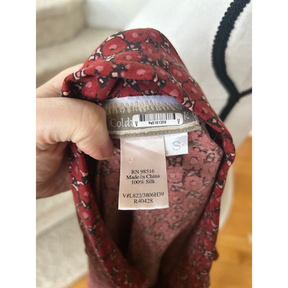 Vintage Y2K Coldwater Creek Silk Red Ditzy Floral Button Down Flutter Sleeve - Picture 5 of 7